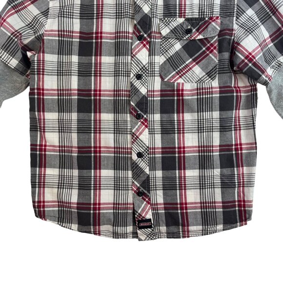 Dickies Plaid Long Sleeve Shirt Boys Large Gray Button Front - Picture 4 of 7